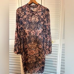 Venus pink gray long bell sleeve knee length dress size XL